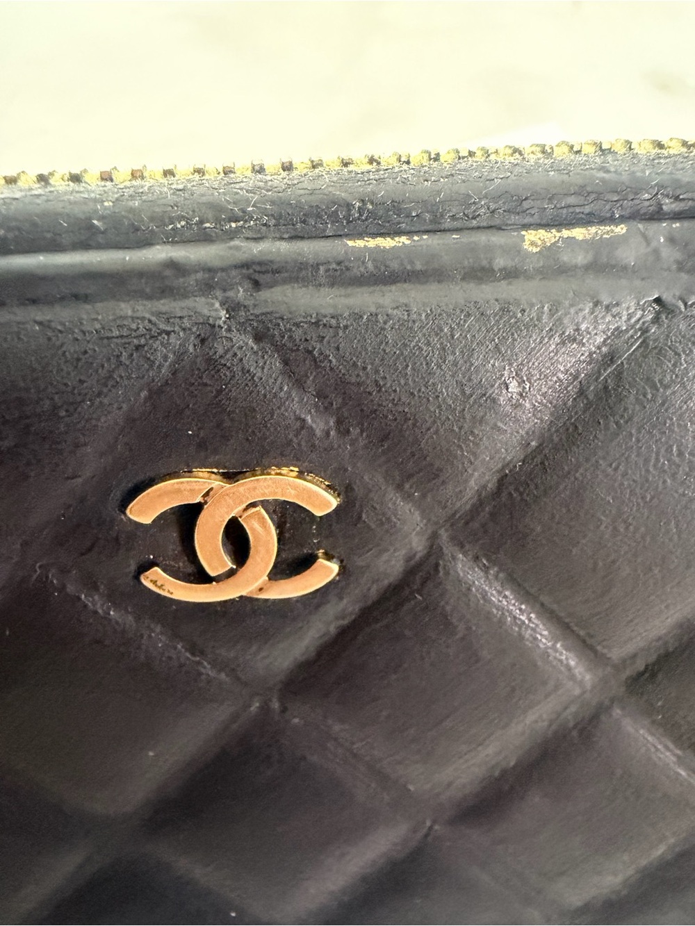 CHANEL Black Quilted Zip Wallet with Gold CC Emblem FAIR CONDITION - Picture 4 of 16
